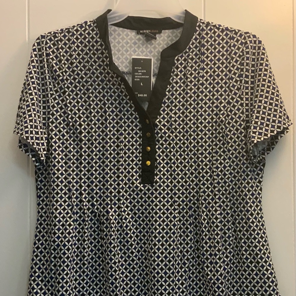 Robert Louis Ladies Blouse. Blk/Wht/Navy Size: Large